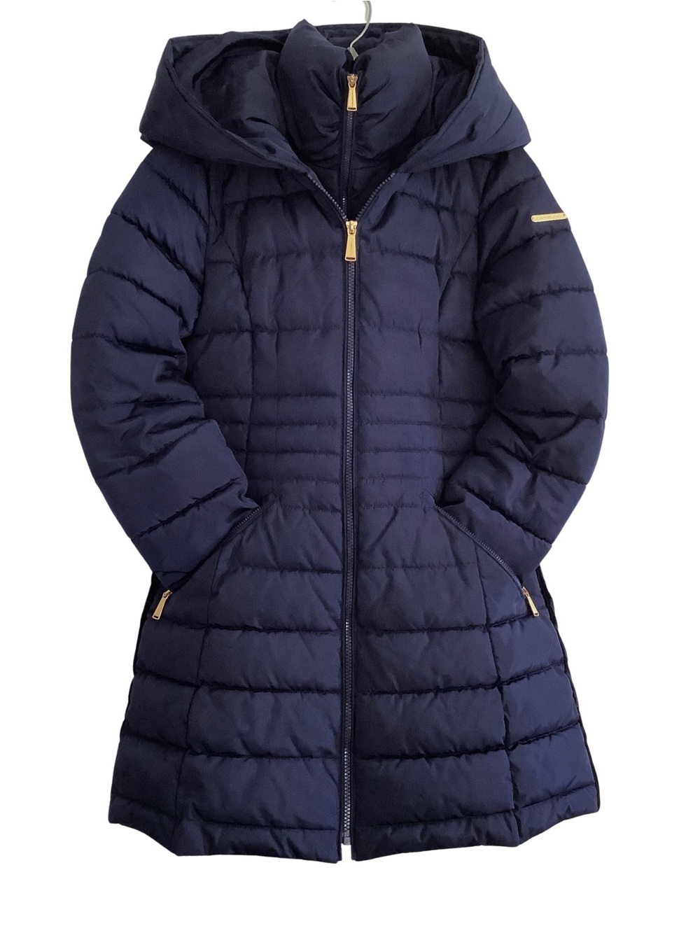 Laundry by Shelli Segal Navy Blue Pillow Hood Fitted Puffer Coat Jacket, XS